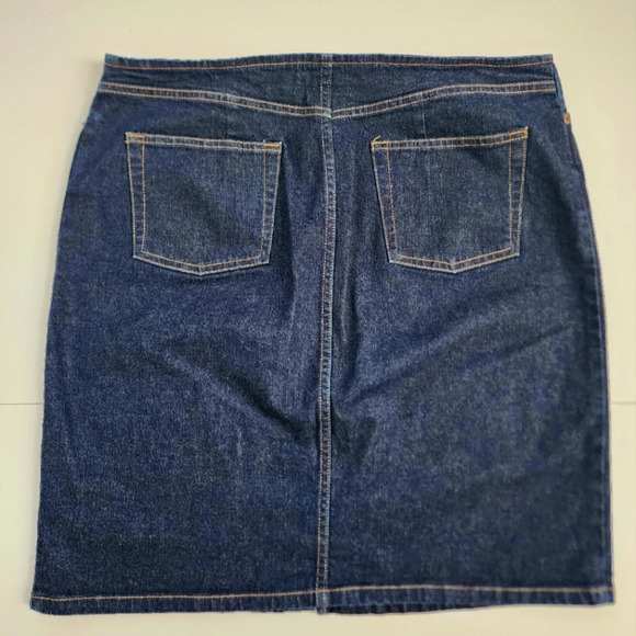 Old Navy Womens Denim Jean Western Pencil Blue Dark Wash Front Slit Skirt, sz 12 - Picture 3 of 6